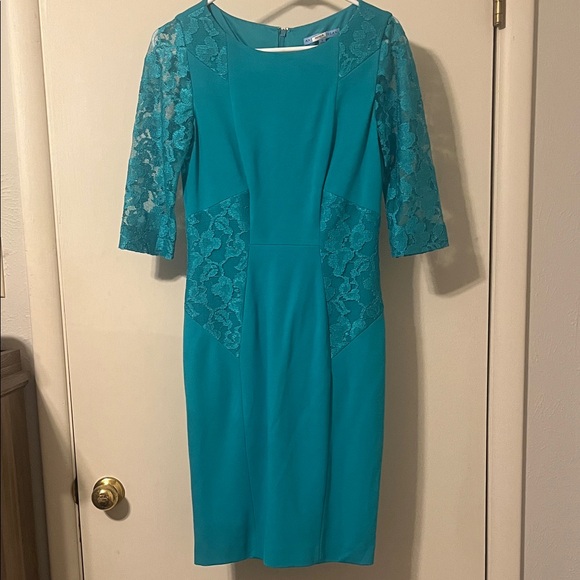 ANTONIO MELANI Teal Lace Long Sleeve Dress - Picture 1 of 4